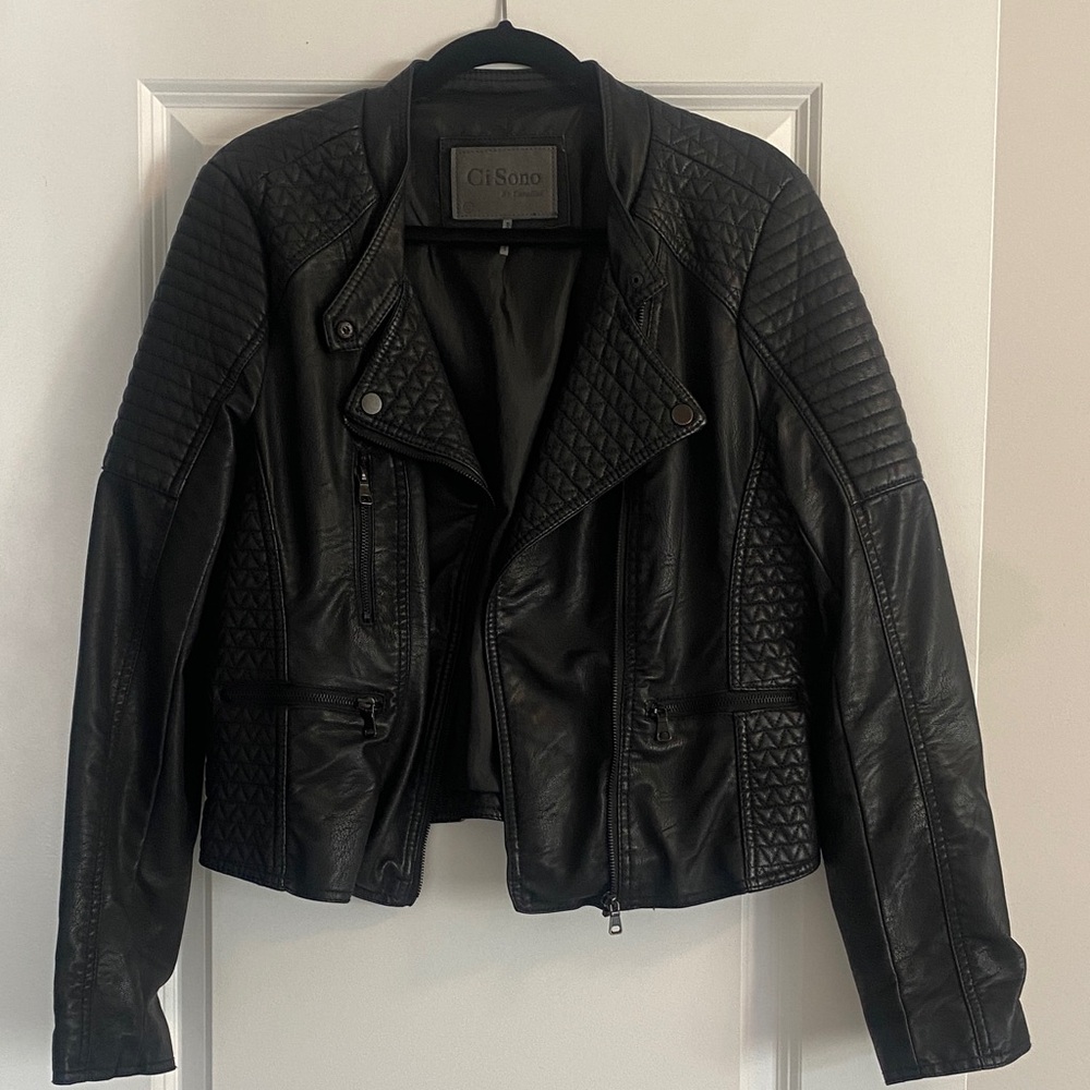 NWOT! Black Quilted Faux-Leather Moto Jacket